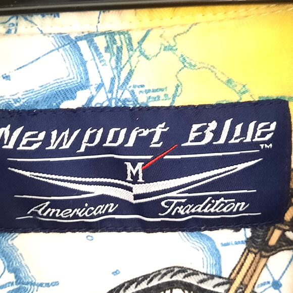 Newport Blue M Shirt Men's Hawaiian Motorcycle Palm Tree Cotton Rayon Aloha - Picture 3 of 7